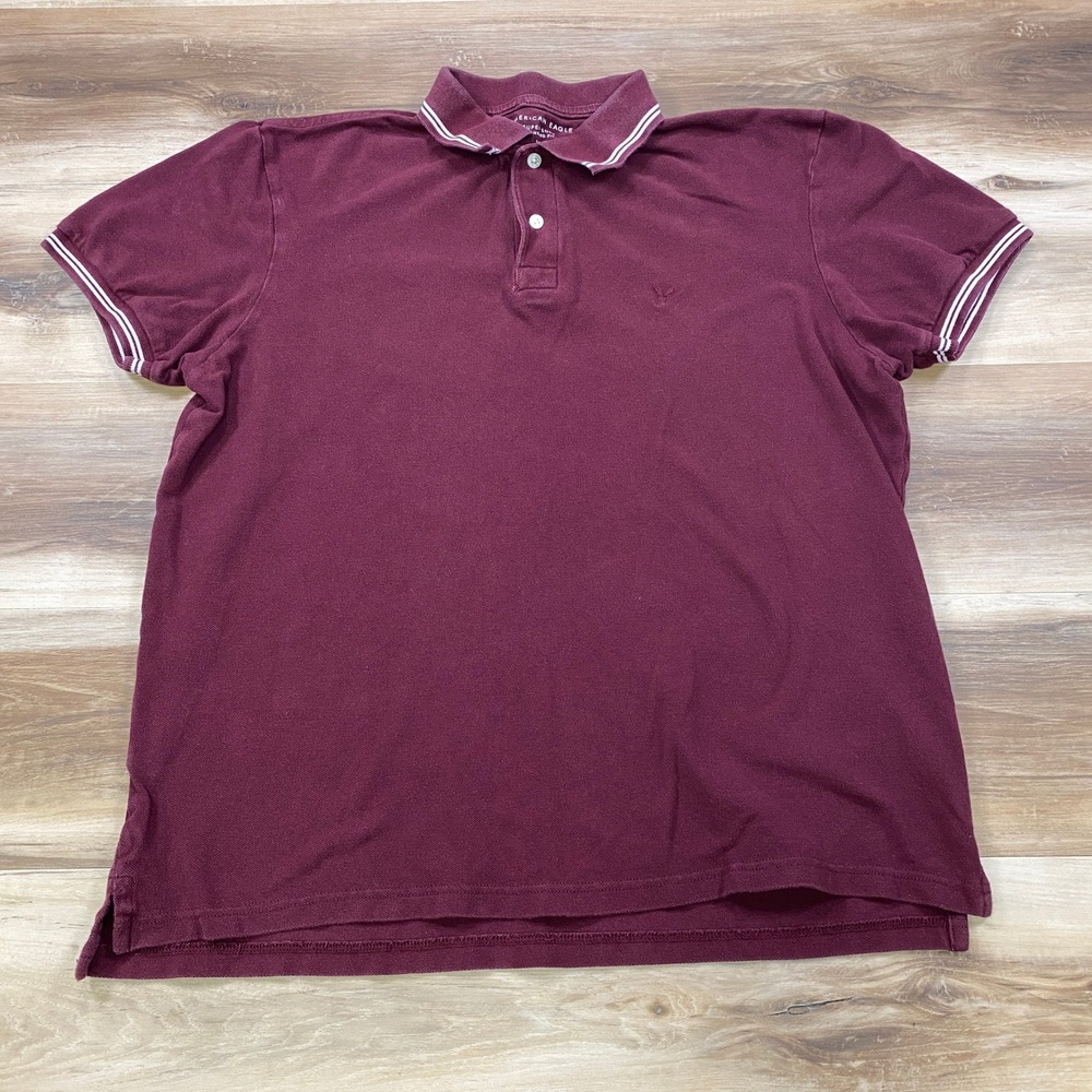 American Eagle Polo Mens L Heritage Cotton Standard‎ Fit Burgundy Preppy Casual